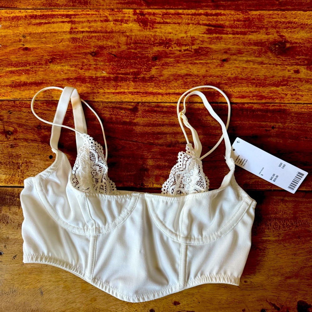 UO Urban Outfitters Bra Bralette Lace Layered Corset Top Ivory NWT S Underwire